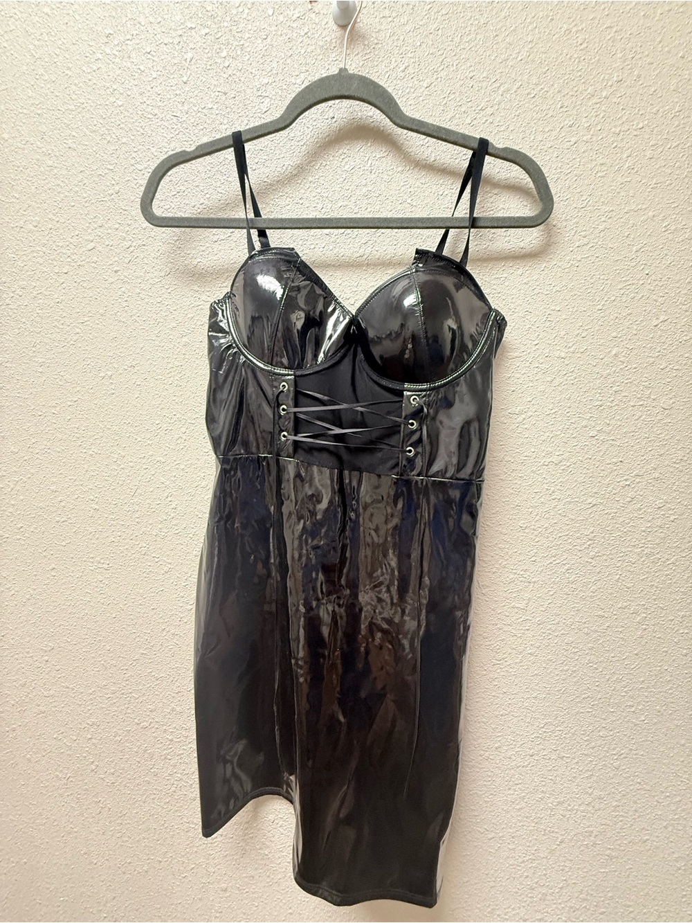Black Patent Faux Leather Bodycon Mini Dress